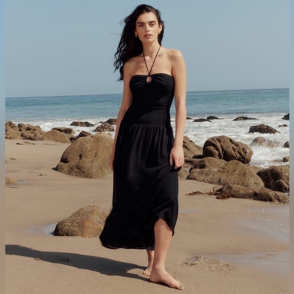 NWT Reformation Eleni Dress Black Maxi Halter Minimalist Vacation Sz 12 - Picture 1 of 14